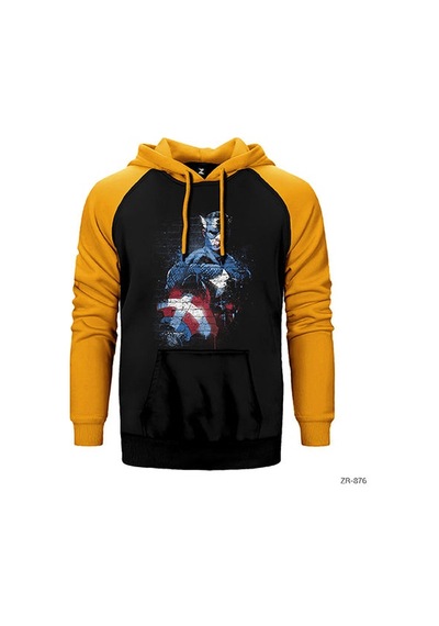 Captain America Stencil 2 Kırmızı Renk Reglan Kol Sweatshirt / Hoodie