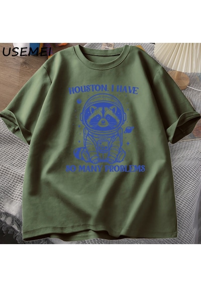 Flood Of Style Houston Ben Çok Sorunları Var Tshirt Komik Rakun Meme Grafik T Shirt Çöp Panda Merch T-shirt Yeşil