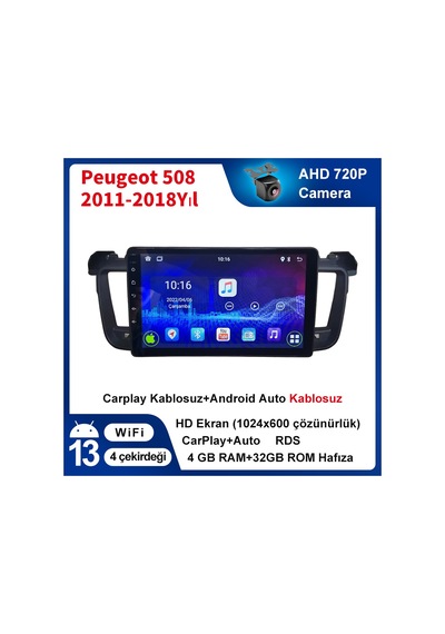 Peugeot 508 2011-2018yıl Carplay 9inç 4/32gb Multimedya