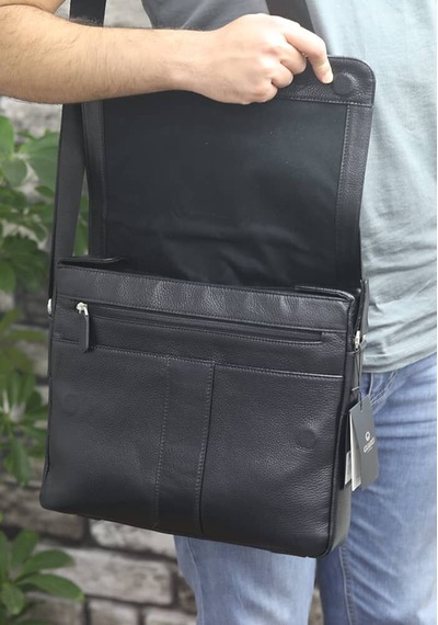 Guard Siyah Hakiki Deri Spor Model Omuz Askılı Evrak Ve Laptop Çantası // Grd260725wt1546 Diğer