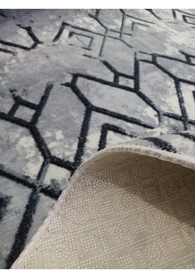 Goldser Siyah Geometrik Desenli Yıkanabilir Kaymaz Dört Mevsimlik Salon Banyo Balkon Genç Odası Kesme Halı Gri & Siyah