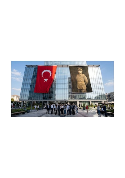 Atatürk Portre Türkiye Cumhuriyeti Kurucusu Mustafa K. Atatürk Bayrak Ve Türk Bayrağı Premium Raşel Kumaş 2'li Set 10x15 Metre Ata3 Diğer