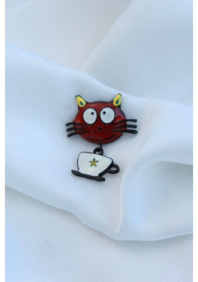 Mini Kırmızı Kedi Broş Kırmızı
