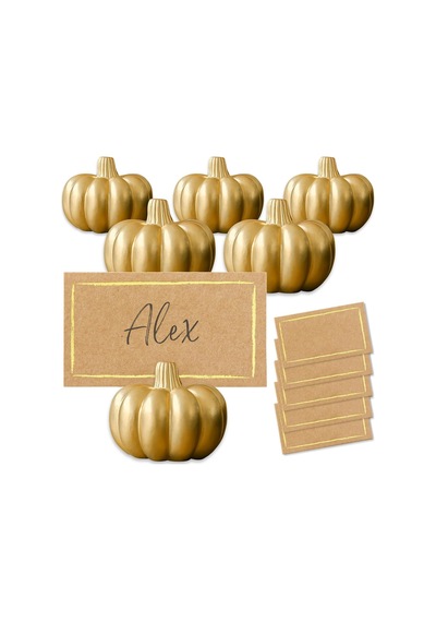 Kate Aspen Fall Decor Mini Altın Kabak Masa Kartı Tutucu 6 Adet , Şükran Günü Masa Dekorasyonu, Sonbahar Temalı Genel