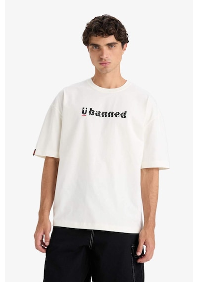Defacto %100 Pamuk Loose Fit Bisiklet Yaka Baskılı Kısa Kollu Tişört F5731ax25auer105 Ekru
