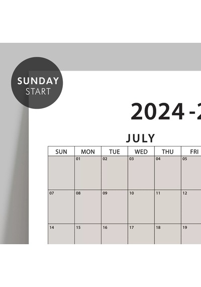 Amerikan Standardı 2026 -2027 Akademik Duvar Takvimi, Temmuz Başlangıçlı, Pazar Günü Başlangıçlı