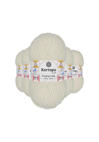 Tedar 5 Adet Yumurcak Kadife El Örgü İpi Kırık Beyaz K011 Najmaddin (No:1) 8.5Cm X 10.5 Cm