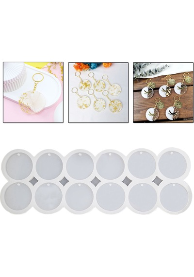 Epoksi Reçine Silikon Kalıp Çoklu Yuvarlak Delikli Anahtarlık Kalıbı 4.5 Cm 12 Li
