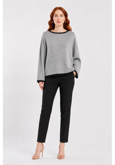 Neden Tekstil Kadın Basic Triko Kazak - Oversize Kesim - Gri