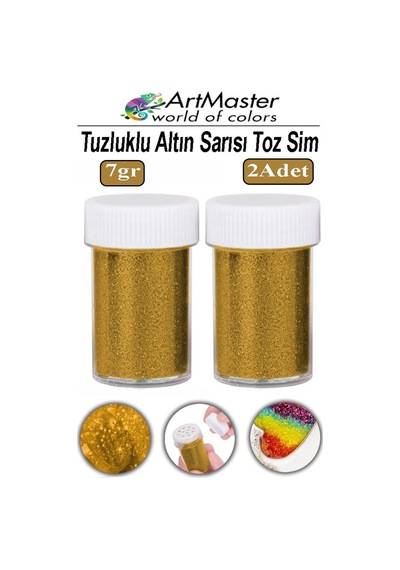 Toz Sim Altın Sarı 2 Adet 7 Gr Tuzluklu Etkinlik Ders Okul Slime Dekorasyon Renkli Toz Sim Dekor Süsleme