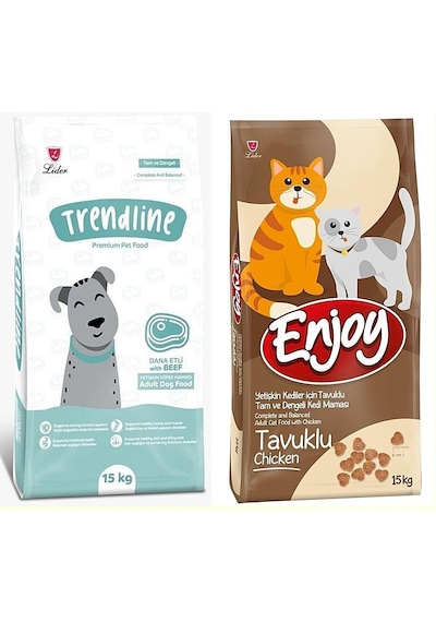 Trendline Dog Biftekli Köpek Maması 15 KG +  Enjoy Tavuk Etli Yetişkin Kedi Maması 15 KG