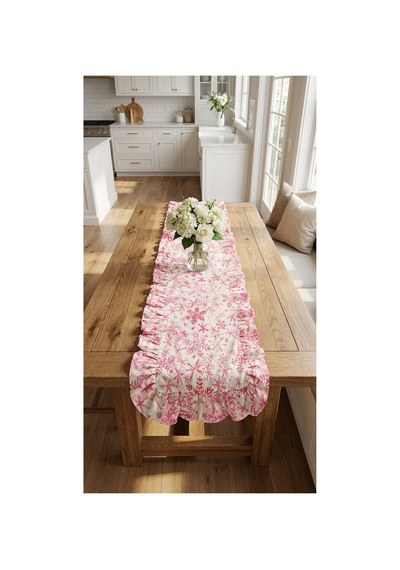 %100 Pamuk Özel Desenli Fırfırlı Runner 40x110 Pembe - 900646312 Pembe