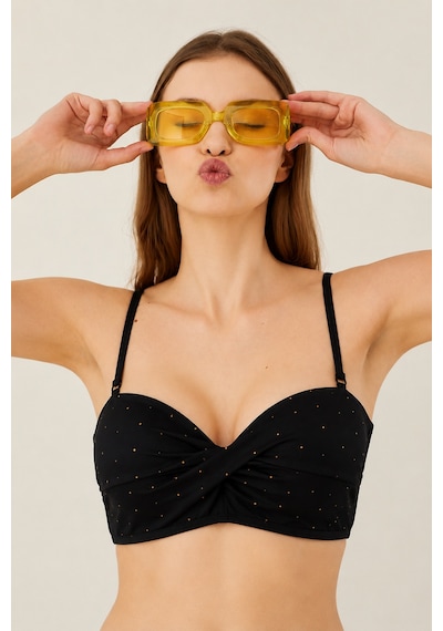 Loya Kadın Siyah Taşlı Lotus Straplez Tek Üst Bikini