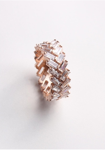 Omar Silver Kadın Zigzag Zirkon Baget Taşlı Tamtur Yüzük (520596661)