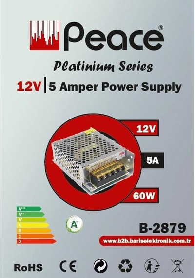 Peace B2879 Led Kamera Adaptörü Metal Kasalı 60w 12v 5a