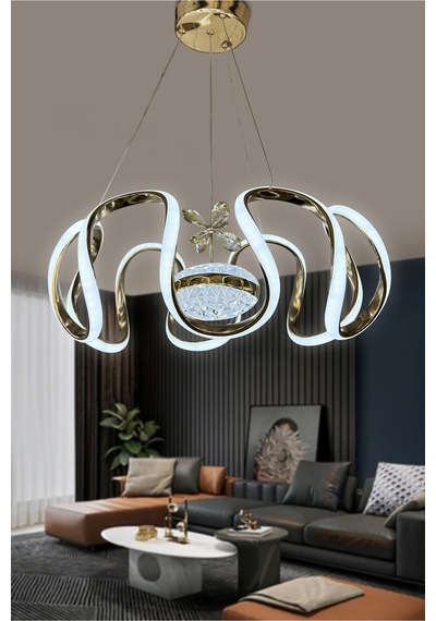 Eliza Modern Tek Toplu Yüksek Işık Gücü İthal 3 Renk Led Avize Gold 3 Renk