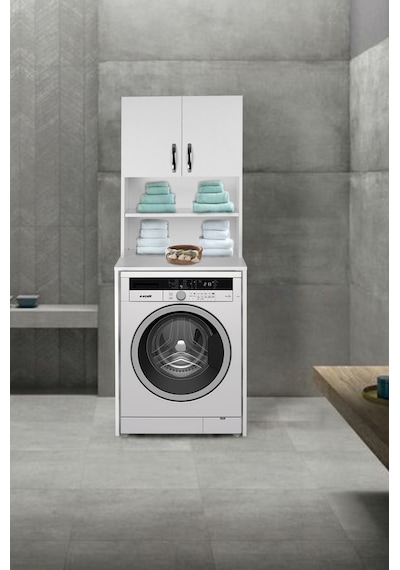 Bicabin Makina Üstü Dolap, Banyo Dolabı, Çamaşır/Havlu Dolabı Beyaz
