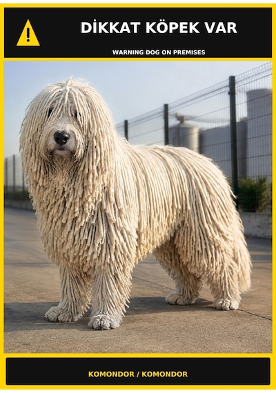 Dikkat Köpek Var Komondor Görselli Pvc Uyarı Levhası 35x50cm