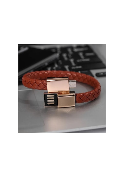 Örgü Bileklik Şarj Kablosu 22,5cm Micro Usb 60w Hızlı Şarj Kahverengi Micro