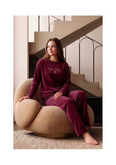Nisanca Kışlık Kadın Kadife Pijama Takımı - Süper Soft Serisi Bordo