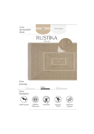 Cool Halı Rustika Bej Jüt Halı Modern Kabartma Desen Kaymaz İskandinav Tarzı Dekoratif Jüt Kilim Bej 5