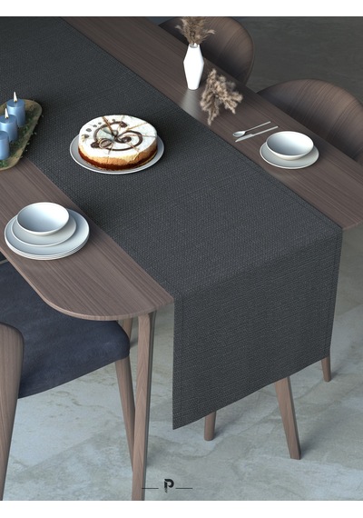 Br Perle Perle Home Keten Dokulu Runner Koyu Gri Renk Dekoratif Şık Runner Örtü