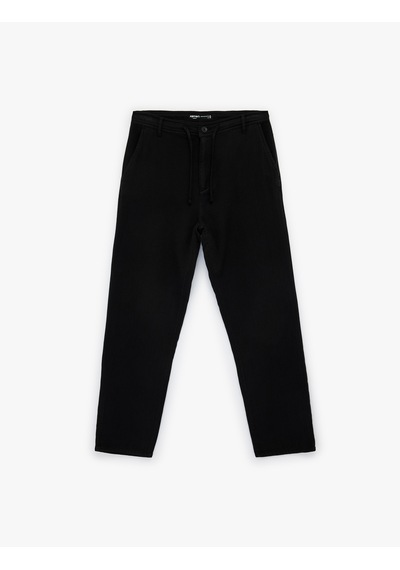 Koton Pamuklu Cepli Straight Fit Beli Bağcıklı Düğmeli Pantolon Siyah 6sam40018hw Siyah