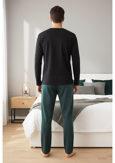 Siyah İnci Uzun Kollu Büyük Beden Örme Pijama Takım7918 Lacivert