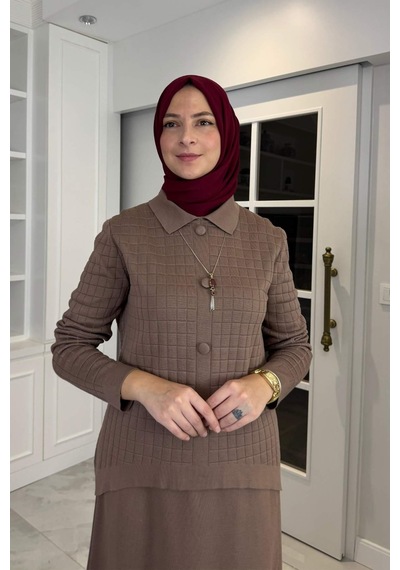 Rabia Şamlı Kumsal Triko Takım Sütlü Kahve Çok Renkli