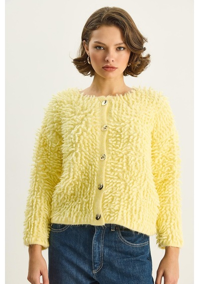 Shade Kadın Oversize Saçaklı Triko Hırka 9062 60283750 - Sarı