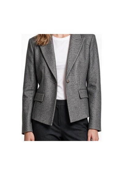 Ekol Kadın Çentikli Yaka Tek Düğmeli Blazer Ceket Yün Karışımlı Gri