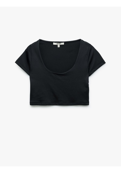 Koton Slim Fit Kısa Kollu U Yaka Basic Crop Tişört Siyah 5sak50453ek SIYAH