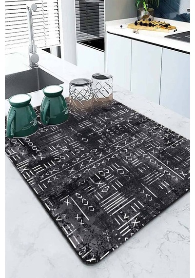 Gri Etnik Microfiber Bulaşık Kurutma Kurulama Matı Mm013n11