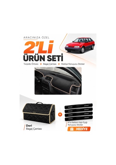 E-biz Rover 214 1989-1999 Uyumlu Torpido Örtüsü + Deri Bagaj Çantası Seti - Siyah-bej - Ro001