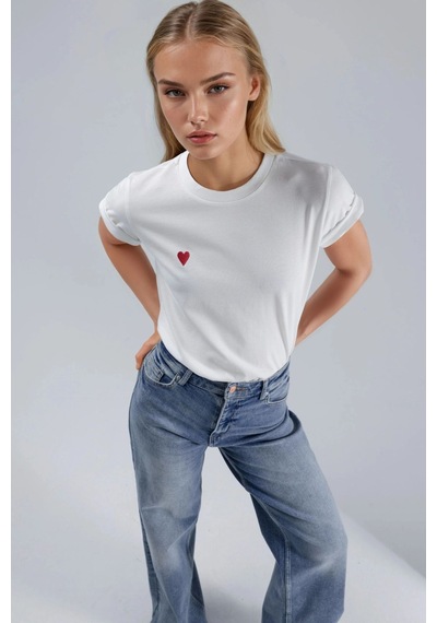 Hiccup Nakışlı Bisiklet Yaka Kısa Kollu %100 Pamuk T-shirt Beyaz