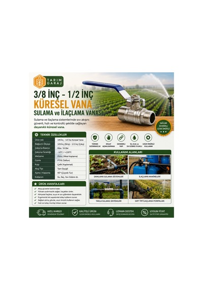 Tarım Garaj 3/8 - 1/2 İnç Küresel Vana Sulama Ve İlaçlama Vanası