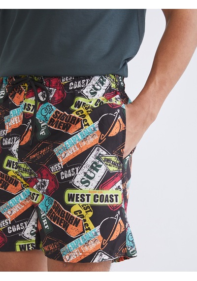 Lcw Swımwear Siyah Kısa Boy Desenli Erkek Deniz Şortu