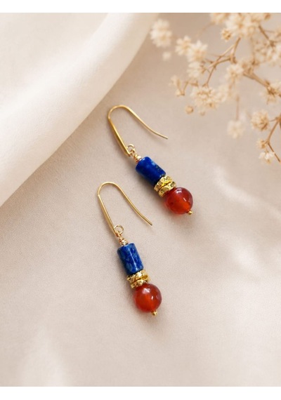 Lapis Ve Akik Taşı Çelik Küpe Doğaltaş Sallantılı Küpe Çok Renkli