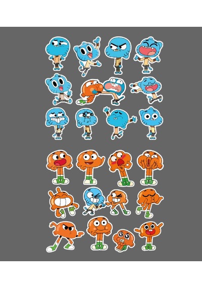 Watterson Darwin-gumball-çizgifilm Sticker Set 2li Parlak Kağıt- Çizgi Dizi Etiket Süsleme Beyaz