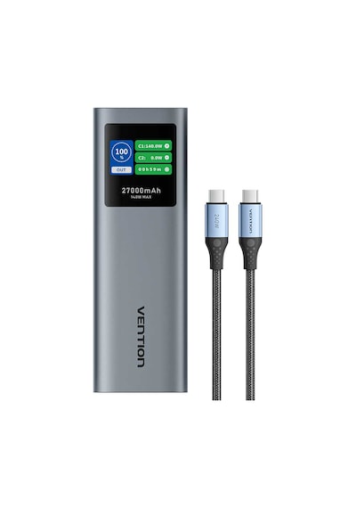 Vention Powerhive Serisi 27000mah 140w Powerbank Led Ekranlı 3 Çıkışlı 2xusb-c + 1xusb-a Hızlı Şarjlı Gri