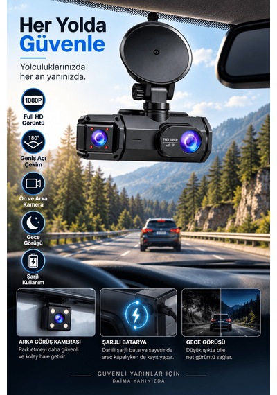 Shnstore Ön Arka Kayıt 1080p Full Hd 180 Geniş Açı Şarjlı Kullanım Shntknd0720