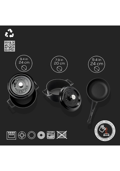 Lava Döküm 3x Trendy Serisi 6 Parça Tencere & Tava Seti Siyah Kırmızı