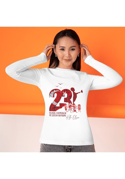 Alpşan Ticaret 23 Nisan Tişört 23 Nisan T-shirt Beyaz Çocuk Yetişkin Tişört Unisex T-shirt Çocuk Bayramı 14 Beyaz