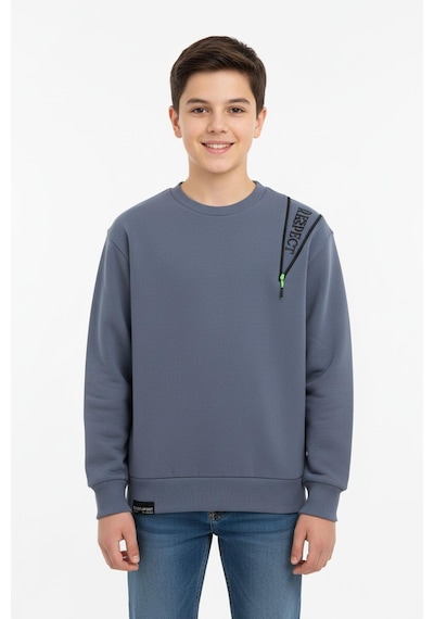 Fermuarlı Respect Baskılı Siyah Erkek Çocuk Sweatshirt-90845 İndigo