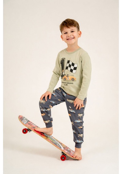 Rolypoly Erkek Çocuk Speedway Racing Club Yeşil Uzun Kol Pijama Takım Rp3875-c-v2 Rp3875-c-v2