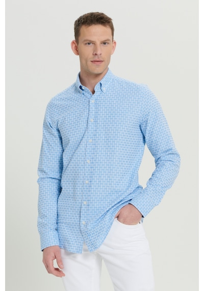 AC&Co / Altınyıldız Classics Erkek Acık Mavı %100 Pamuk Slim Fit Dar Kesim Düğmeli Yaka Armürlü Gömlek Acık Mavı AC&Co / Altınyıldız Classics Erkek Acık Mavı %100 Pamuk Slim Fit Dar Kesim Düğmeli Yaka Armürlü Gömlek Acık Mavı