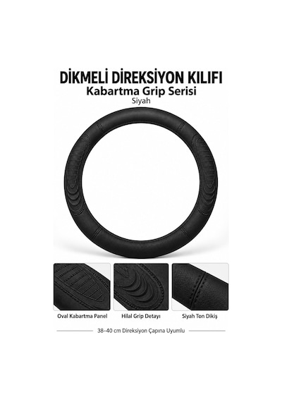 Trobus Volkswagen Caddy 2004-2010 Uyumlu Dikmeli Direksiyon Kılıfı Kabartma Grip Siyah