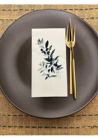 Zeytin Dalı Baskılı Sunum Peçetesi Beyaz 16 Adet