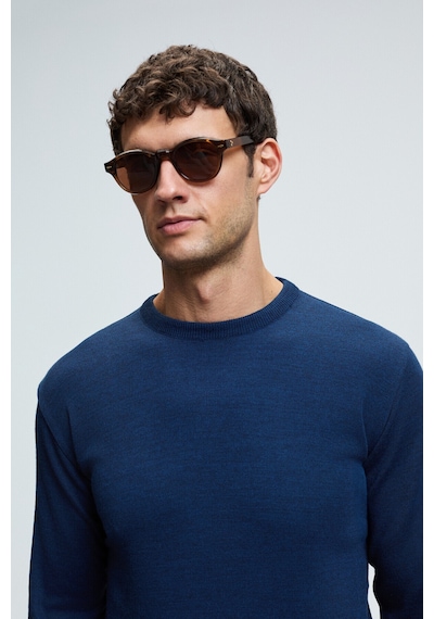 Grımelange VAREX Erkek Yuvarlak Yaka Basic Slim Fit Triko İndigo Kazak