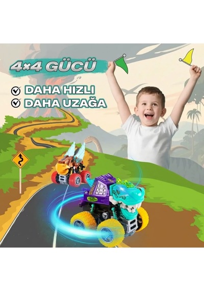 Kartal Temalı Canavar Araba - 360 Derece Takla Atan Atalet Motorlu Monster Truck Oyuncak Çok Renkli
